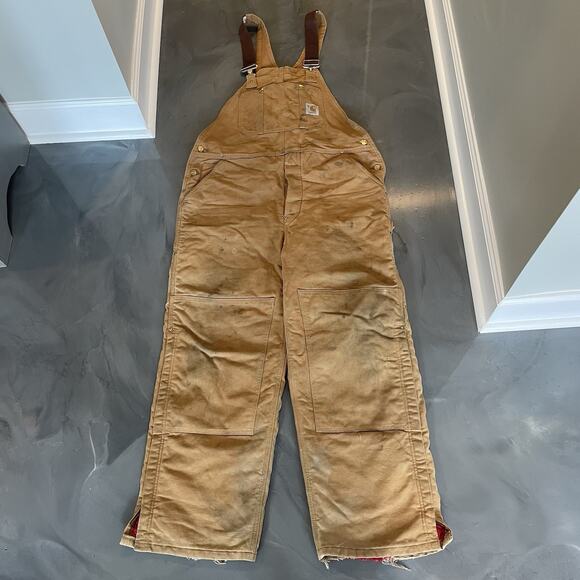 Vintage Carhartt Duck Bib Quilt Lined Overalls 6FBQZ Tan Men’s Size 40x30 FLAWS